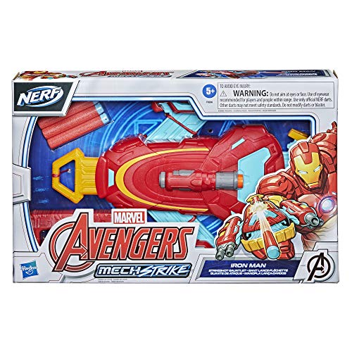 Hasbro Marvel Avengers Mech Strike Rollenspiel Iron Man Strikeshot Handschuh Superheld Spielzeug mit 3 NERF Projektilen, Kids ab 5 Jahren von Marvel