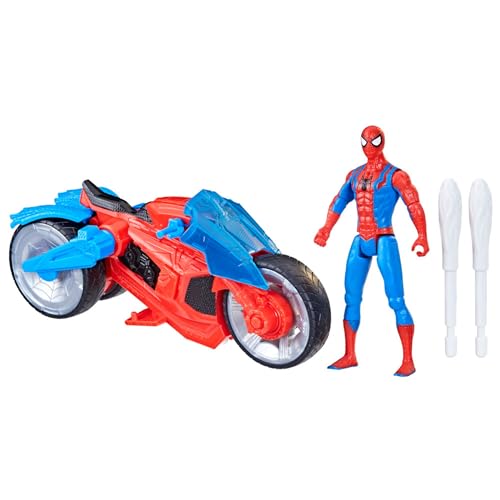 Spider-Man Marvel Web-Motorrad Spielzeug-Set mit 10 cm großer Action-Figur und 2 Netz-Projektilen von SPIDER-MAN