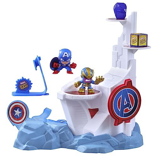 Marvel Stunt Squad Schmetter-Turm Spielset mit Captain America und Thanos, 3,5 cm große Action-Figuren von Marvel