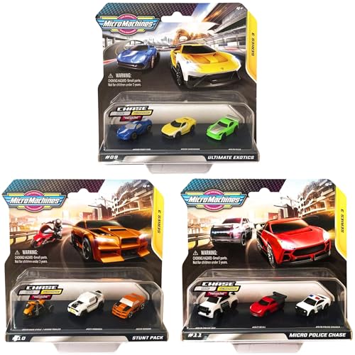 Hasbro Micro Machines Spielzeugfahrzeug-Sets - Serie 3 Mega-Bundle Set 1 - Ultimate Exotics #09, Stunt Pack #10, & Micro Police Chase #11 von Hasbro