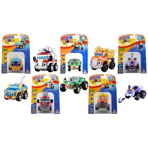 Hasbro REV & ROLL Spielzeugfahrzeuge - Packung mit allen 5 Mini-Action-Spielfahrzeugen - Rumble, Spritzer, Crash, Kipper & Alley von Hasbro