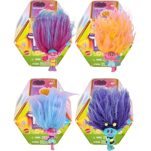 Hasbro Trolls Band Together Pom Poms Serie 2 Miniatur-Schlüsselclip Spielzeugfigur Blind Box Identifiziertes Set - 4 Stück von Hasbro