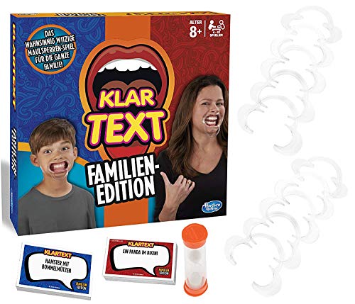 Hasbro Gaming Klartext Familien-Edition, Partyspiel mit Lachgarantie, Mit 6 Mundstücken für Kinder und 4 Mundstücken für Erwachsene, Spaß mit Familie und Freunden, Brettspiel ab 8 Jahren von Hasbro Gaming