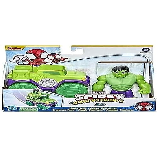 Play-Doh Hasbro Marvel Spidey and His Amazing Friends Hulk Actionfigur und Smash Truck Fahrzeug, Vorschulspielzeug für Kinder ab 3 Jahren, Mehrfarbig (F3989) von Spidey and his Amazing Friends