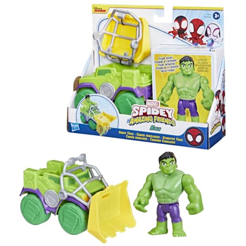 SPIDEY AND HIS AMAZING FRIENDS Marvel Hulk Schmetter Truck, Action-Figur mit Fahrzeug und Accessoire, Vorschulspielzeug von Spidey and his Amazing Friends