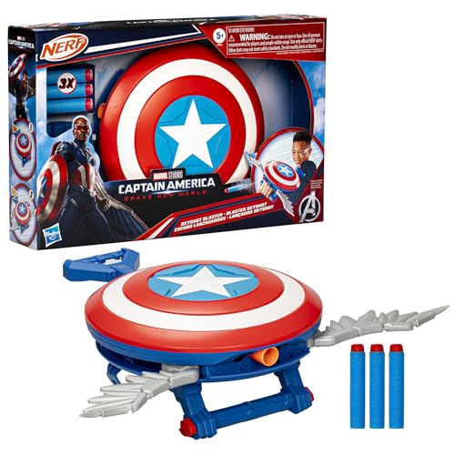 Marvel Studios Captain America Brave New World NERF Flügelschild Blaster, Schild Rollenspielzeug von Hasbro