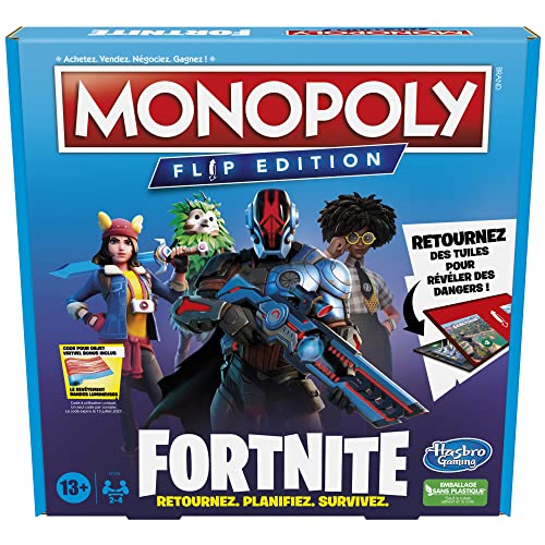 Monopoly Flip Edition Fortnite, Monopoly Brettspiel inspiriert vom Videospiel Fortnite, Brettspiele für Jugendliche und Erwachsene (französische Version) von Hasbro