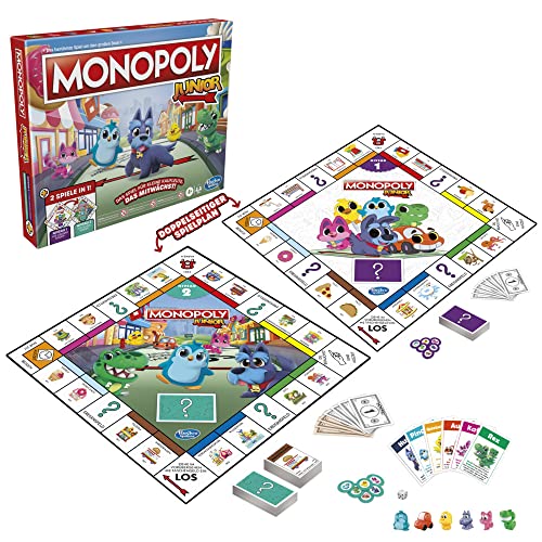Monopoly Junior, 2-seitiger Spielplan, 2 Spiele in einem, Monopoly Spiel für jüngere Kinder, Kinderspiel, Junior Spiel von Monopoly