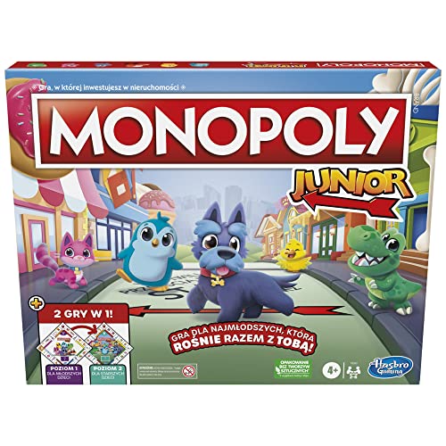 Monopoly Junior Brettspiel 2-seitiges Board, 2 Spiele in 1, Monopoly Spiel für jüngere Kinder, Kinderspiele, Junior Spiele (deutsche Version) von Monopoly