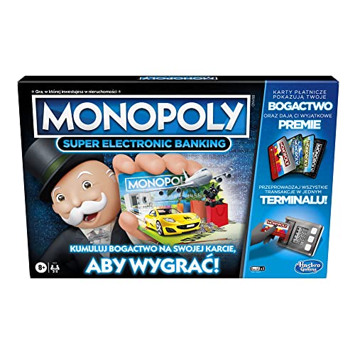 Monopoly Super Electronic Banking-Brettspiel | elektronischer Terminal; wählen Sie Ihre Belohnungen aus; Bargeldfrei; Näherungstechnologie; Altersgruppe: ab 8 Jahren, Sprache: Polnisch von Monopoly