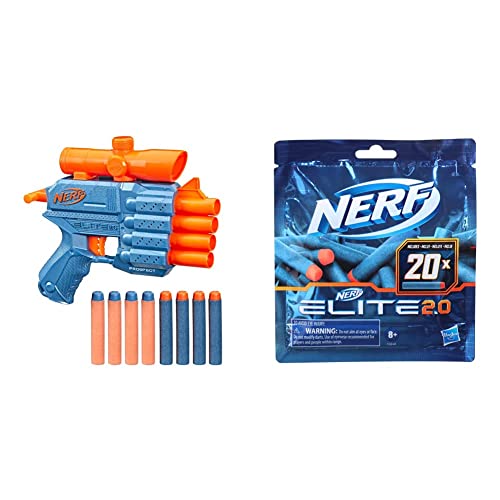 NERF Elite 2.0 Prospect QS-4 Blaster, 8 NERF Elite Darts, 4-Dart Blaster & Elite 2.0 20er Dart Nachfüllpackung – enthält 20 Nerf Elite 2.0 Darts, kompatibel mit Allen Nerf Elite Blastern von NERF