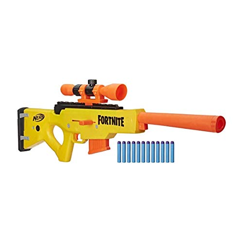 NERF Fortnite BASR-L Blaster mit Bolzen-Action, Enthält abnehmbares Fernrohr, 6-Dart Clip-Magazin, 12 Nerf Elite Darts, Kunststoff, Orange/Gelb/Schwarz/Grau/Blau/Lila, 76.2 x 6.67 x 26.03 cm von NERF