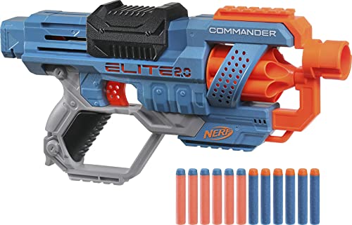 NERF Elite 2.0 Commander RD-6 Blaster, 12 Darts, 6-Dart Rotationstrommel, Tactical Rail Steckschienen, Befestigungspunkte, Mehrfarbig, 6.7 x 36.2 x 24.1 cm, für Jungen und Mädchen von Hasbro