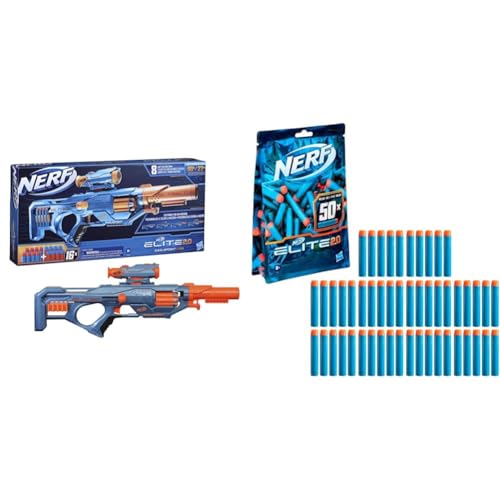 Nerf Elite 2.0 Eaglepoint RD-8 Blaster, 8-Dart Trommel, Abnehmbares Fernrohr und Abnehmbarer Lauf, 16 Nerf Darts, Bolzen & Elite 2.0 50er Dart Nachfüllpackung – 50 Nerf Elite 2.0 Darts von Hasbro