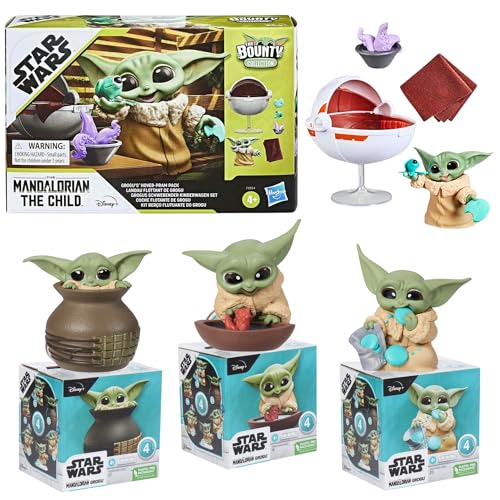 Star Wars The Mandalorian - The Bounty Collection Grogu Miniatur-Spielfiguren - Set 1 3er Pack mit Hover Kinderwagen Spielset von Hasbro