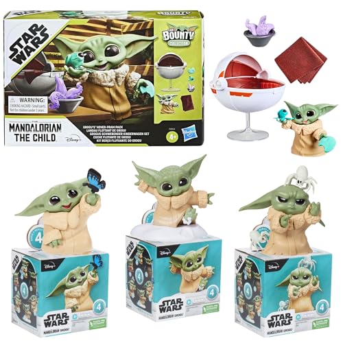 Star Wars The Mandalorian - The Bounty Collection Grogu Miniatur-Spielzeugfiguren - Set 2 Pack mit 3 Stück mit Hover Kinderwagen Spielset von Hasbro