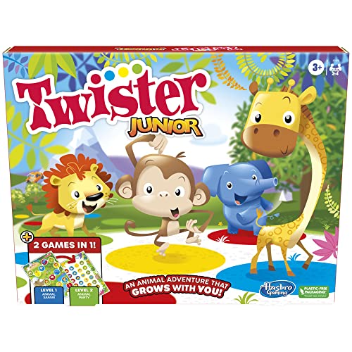 Hasbro Gaming HAS-F7478 Twister Junior Tierabenteuer 2-seitige Matte 2 1 Partyspiel Indoor 2-4 Spieler, Einzeln, Mehrfarbig, Einheitsgröße von Hasbro Gaming