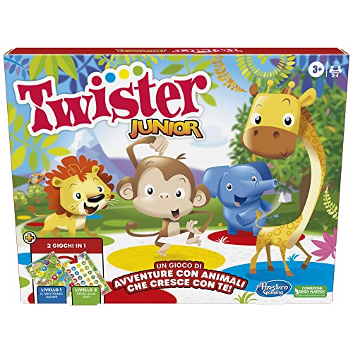 Twister Junior – Hasbro Gaming – Doppelseitige Spielmatte – 2 Spiele in 1 – Brettspiel für Jungen und Mädchen, italienische Version von Hasbro Gaming