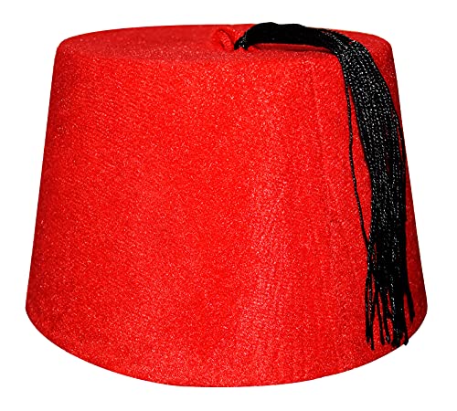 Ägyptischer Hut für Erwachsene, roter Tarboush Tarboosh Fez, türkischer Ottoman, komplettiert jedes Kostüm, Hüte mit schwarzer Quaste, groß, traditionelles ägyptisches arabisches und arabisches Accessoire, feine Baumwolle, für Herren und Damen von Hat