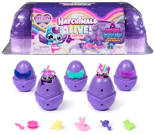 Hatchimals Alive Neon Rainbow Eierkarton Spielset - mit 5 selbstschlüpfenden Eiern und 11 Accessoires für fantasievollen Spielspaß, für Kinder ab 3 Jahren von Hatchimals