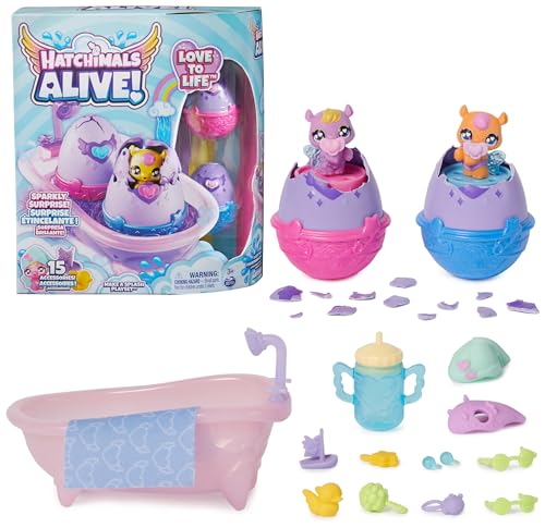 Hatchimals Alive Plantschspaß Set - Badewanne mit Zwei magischen, selbstschlüpfenden Eiern und 15 Accessoires, für Kinder ab 4 Jahren von Hatchimals