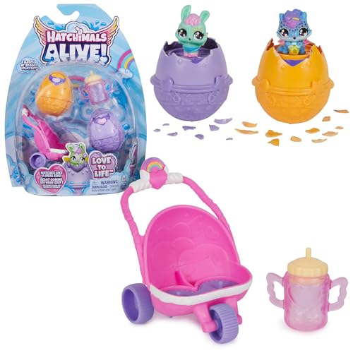 Hatchimals Alive Zwillingswagen Spielset - mit 2 Mini-Figuren in selbstschlüpfenden Eiern und 3 Accessoires für fantasievolles Rollenspiel, Spielzeug für Kinder ab 3 Jahren von Hatchimals