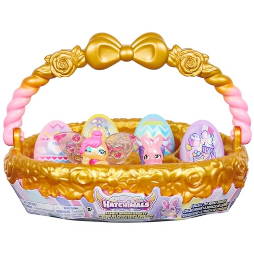 Hatchimals CollEGGtibles, Häschenfamilien-Frühlingskorb (Gold/Rosa) mit 6 Figuren, Edition 2023, Osterspielzeug, Kinderspielzeug für Mädchen von Hatchimals