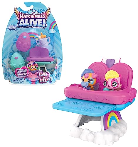 Hatchimals Alive Zwillingshochstuhl Spielset - mit 2 Mini-Figuren in selbstschlüpfenden Eiern, 3 Accessoires und magischen Spielideen, Spielzeug für Kinder ab 3 Jahren von Hatchimals