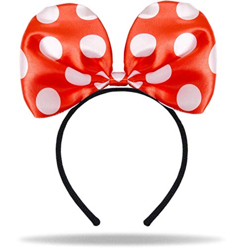 Hatstar Haarreifen mit Maus Ohren | Mouse Ears in schwarz mit roter Schleife und weißen Punkten | Kopfschmuck Karneval & Fasching | Haarrschmuck für Kinder und Erwachsene von Hatstar