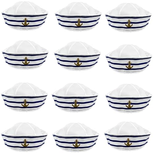 Hatstar 12 Stück Matrosen Hut Cap | Marine Yacht Blau Kapitän Mütze | Segelhut Seemannshut Seemannskappe | als Accessoire zum Karneval Fasching Kostüm | Cappy für Damen und Herren von Hatstar