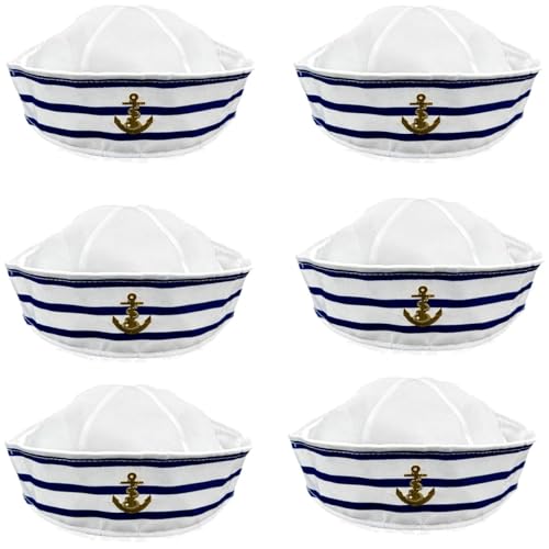 Hatstar 6 Stück Matrosen Hut Cap | Marine Yacht Blau Kapitän Mütze | Segelhut Seemannshut Seemannskappe | als Accessoire zum Karneval Fasching Kostüm | Cappy für Damen und Herren von Hatstar