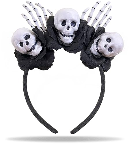 Hatstar Dia Los de Muertos Haarreif | Haarband mit Skelett Händen & 3 Totenköpfen | Kopfschmuck Haarschmuck | Deko Accessoire zu Halloween, Karneval und Fasching von Hatstar