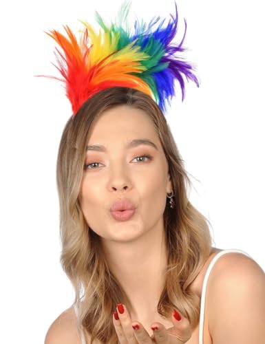 Hatstar Fascinator Haarreif Bunt | Regenbogen Feder Haarband Stirnband | Halloween Haarschmuck für Damen & Mädchen | Kostüm Accessoire zur Hochzeit, Karneval, Fasching Party von Hatstar