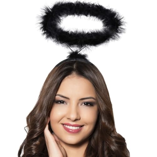 Hatstar Heiligenschein schwarz | Halloween Engel Haarreif Engelskostüm | Haarschmuck Accessoire zum Kürbis Fest & Silvester | für Fastnacht, Karneval & Fasching | Kopfschmuck für Damen & Herren von Hatstar