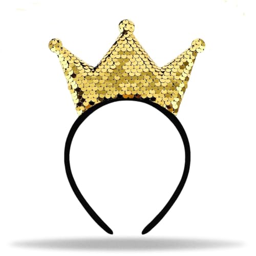 Hatstar Krone Haarreifen | Goldene Pailletten | Glitzer Kronen Haarband | Kopfschmuck für Kinder, Damen & Herren | Haarschmuck Accesiore für Motto Party, Karneval & Fasching von Hatstar