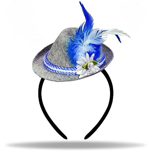 Hatstar Mini Tiroler Hut | Seppelhut Haarreif mit Feder | Seppl Hut Haarband für Oktober Fest-Party | Kostüm Accessoire für Damen & Herren (Seppel Hut blau) von Hatstar