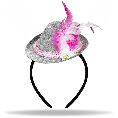 Hatstar Mini Tiroler Hut | Seppelhut Haarreif mit Feder | Seppl Hut Haarband für Oktober Fest-Party | Kostüm Accessoire für Damen & Herren (Seppel Hut rosa) von Hatstar