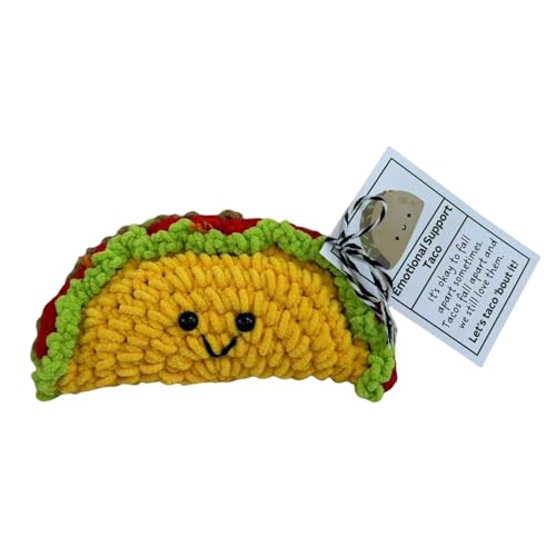 Miniatur-Tacos, gehäkelt, Plüschpuppen, handgefertigt, dekoratives Strickspielzeug für emotionale Unterstützung, mit Ermutigungskarte von Hattba