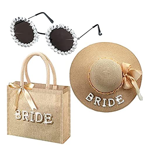 Strohhut, Tasche, Sonnenbrille, Set mit zarten Perlen für Braut, Junggesellinnenabschied, Junggesellinnenabschied, Junggesellinnenabschied, Party-Dekorationen von Hattba