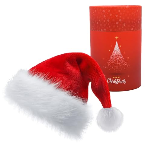 Weihnachtshut für Erwachsene, Santa Hut mit Geschenkbox, Urlaub Samt Hut, Kunstpelz Pompom Classic Hut für Neujahrsparty Headwear von Hatwell