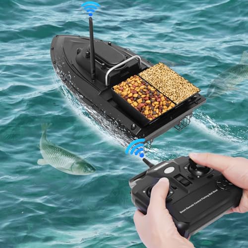 HauTour Futterboot 500m/1640ft Fernbedienung Futterboote Köderboot Großer Kapazität Futterboot 2kg Ladetrichter LED Nachtlicht Positionierung Boot, Mit Antennen und Propeller, 5200mAh Akku von HauTour