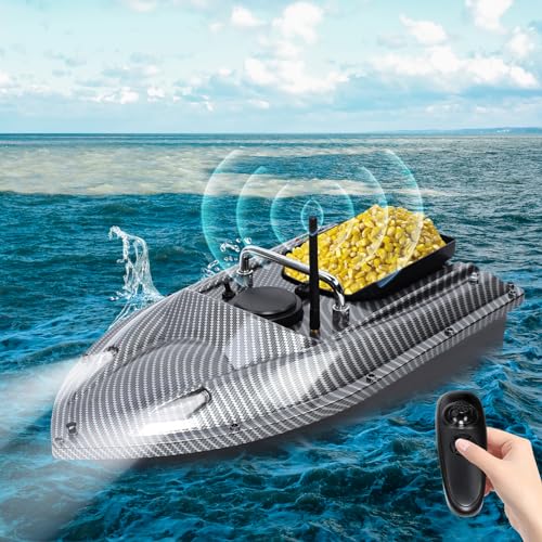 HauTour Futterboot 500m/1640ft Fernbedienung Futterboote Köderboot Großer Kapazität Futterboot 2kg Ladetrichter LED Nachtlicht Positionierung Boot, Mit Antennen und Propeller, 5200mAh Akku von HauTour