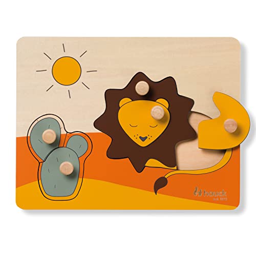 hauck Greifpuzzle für Kleinkinder Puzzle N Sort Steckpuzzle ab 1 Jahr aus FSC® zertifizertem Holz, Holzpuzzle mit Tierformen, griffige Holzknöpfe, Feinmotorik & Auge-Hand-Koordination (Lion) von hauck