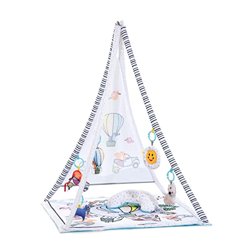 hauck Baby Tipi Spielzelt 1st Tent mit gepolsterter Decke/Lernspielmatte, Abnehmbarer Spielbogen, 5 Accessoires und Halbmond Kissen, ab Geburt, Balloon Ride Weiß von hauck