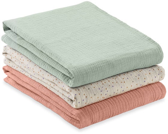 Hauck Cuddle N Clean Musselintuch 3er-Pack, Sage/Beige/Dots/Cork von Hauck