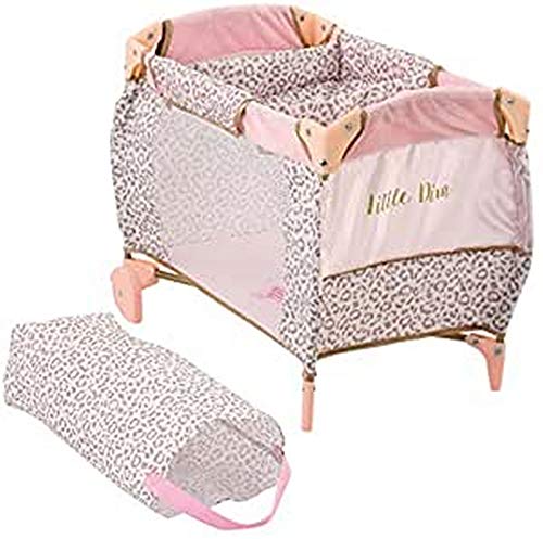 Hauck D90186 Baby Center Little Diva Puppenreisebett mit Wickelablage, Laufstall für Puppen im Leoparden-Look, zusammenklappbar, inklusive Tasche, Rosa/Gold von hauck