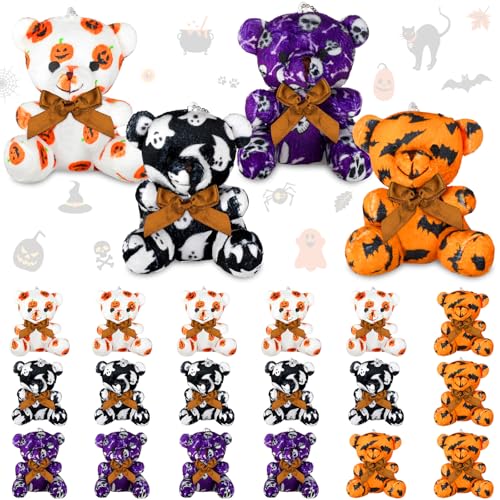 Haull 18 Stück Halloween Fledermaus Skelett Geist Kürbis Stofftiere Bären Geschenke Plüschbären Bulk Mini weiche Stofftiere kleiner süßer Plüschbär 10,2 cm für Kinder Erwachsene Partygeschenke von Haull