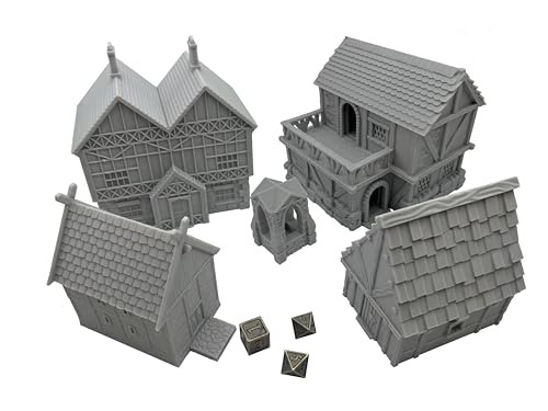 HAUTICO Little Town and Village Houses Szene, Architektur Gelände Landschaft für 18–28 mm Miniaturen Kriegsspiel, 3D gedruckt und bemalbar (Deluxe Edition) von Hautico