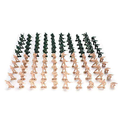 Hautton【100 Stück Soldatenfiguren Plastikfiguren 5cm, Militär Spielzeug Set mit Mini Soldaten in Grün und Khaki von Hautton