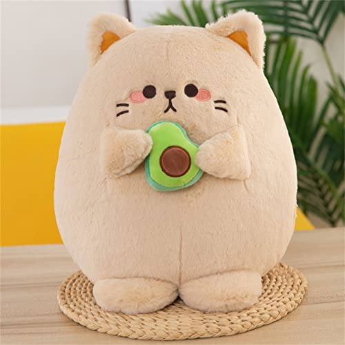 Hava Kolari Kawaii Plüschtier Katze, Flauschiges Stofftier Kuscheltier, Katze mit Avocado, Plüschkissen Spielzeug Geschenk für Kinder Mädchen Jungen (Hellbraun,45 cm) von Hava Kolari